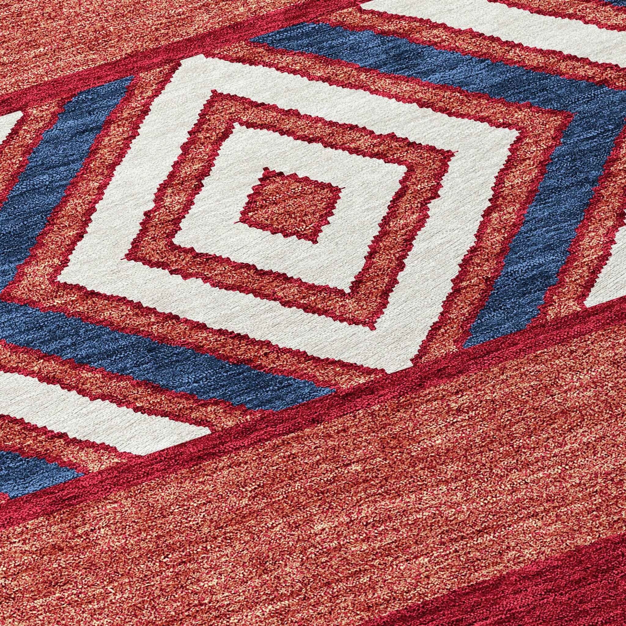 5' X 8' Red White And Navy Blue Southwestern Washable Indoor Outdoor Area Rug
