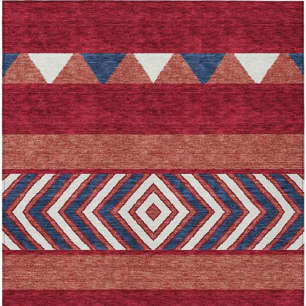 5' X 8' Red White And Navy Blue Southwestern Washable Indoor Outdoor Area Rug
