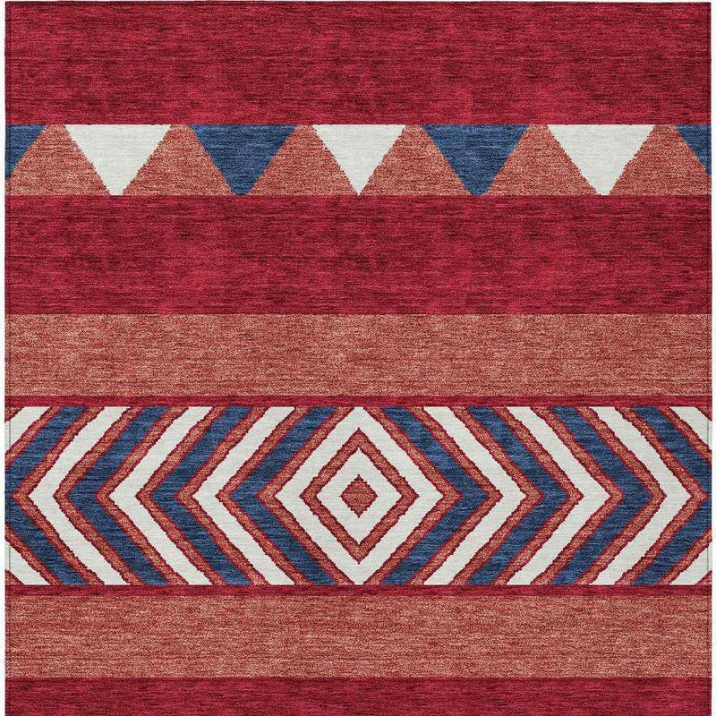 5' X 8' Red White And Navy Blue Southwestern Washable Indoor Outdoor Area Rug