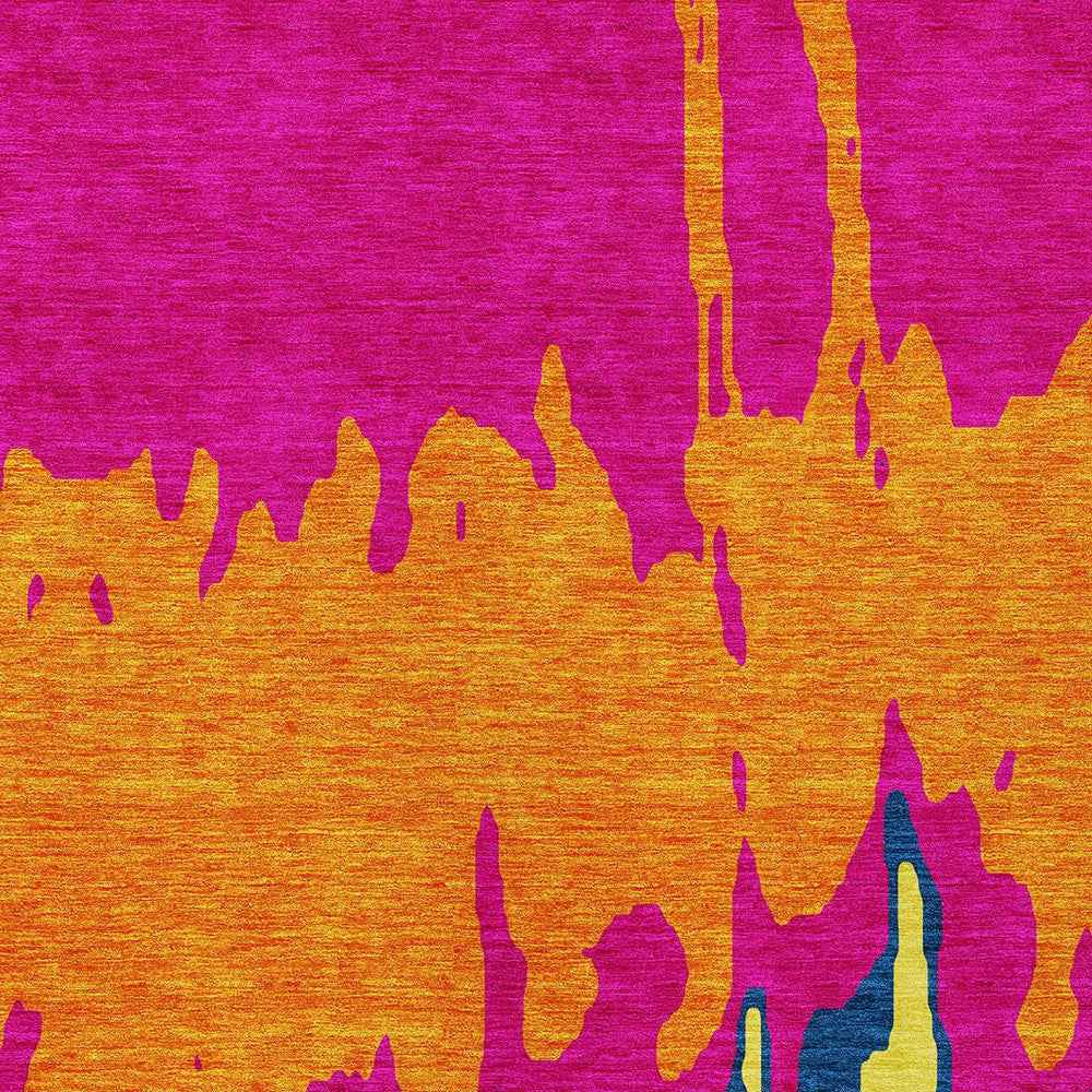 10' X 14' Pink Orange And Blue Abstract Washable Indoor Outdoor Area Rug
