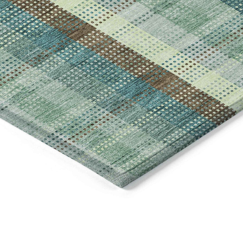 10' X 14' Sage Mint Green And Teal Blue Plaid Washable Indoor Outdoor Area Rug