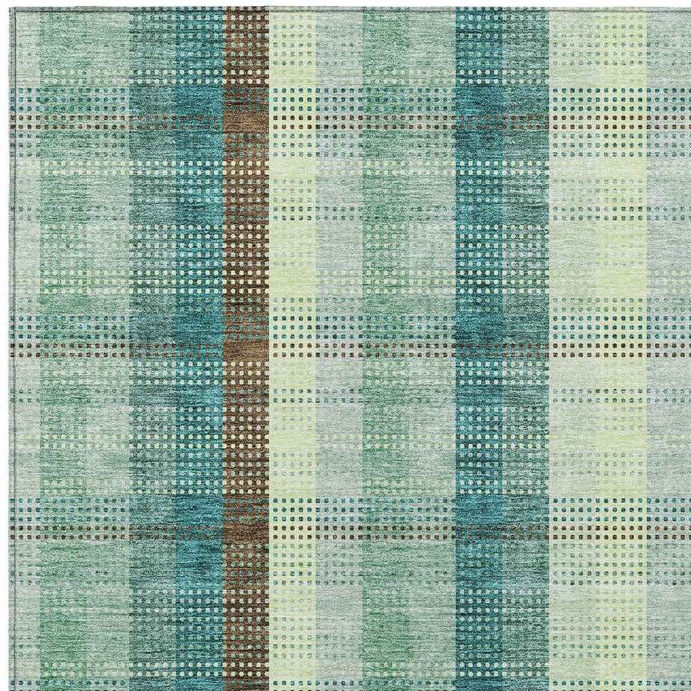 10' X 14' Sage Mint Green And Teal Blue Plaid Washable Indoor Outdoor Area Rug