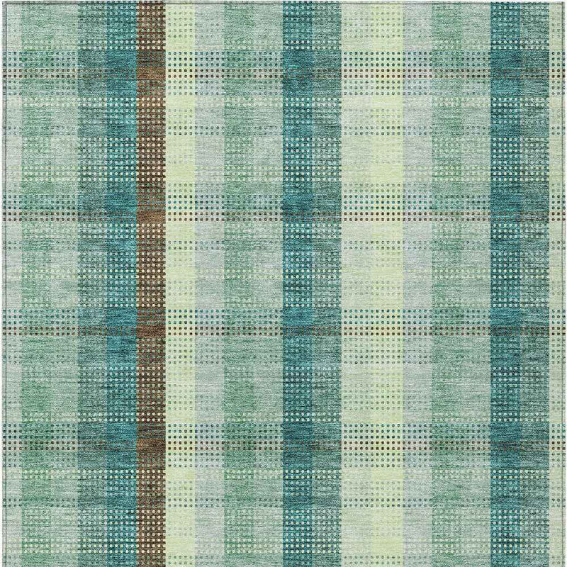 10' X 14' Sage Mint Green And Teal Blue Plaid Washable Indoor Outdoor Area Rug