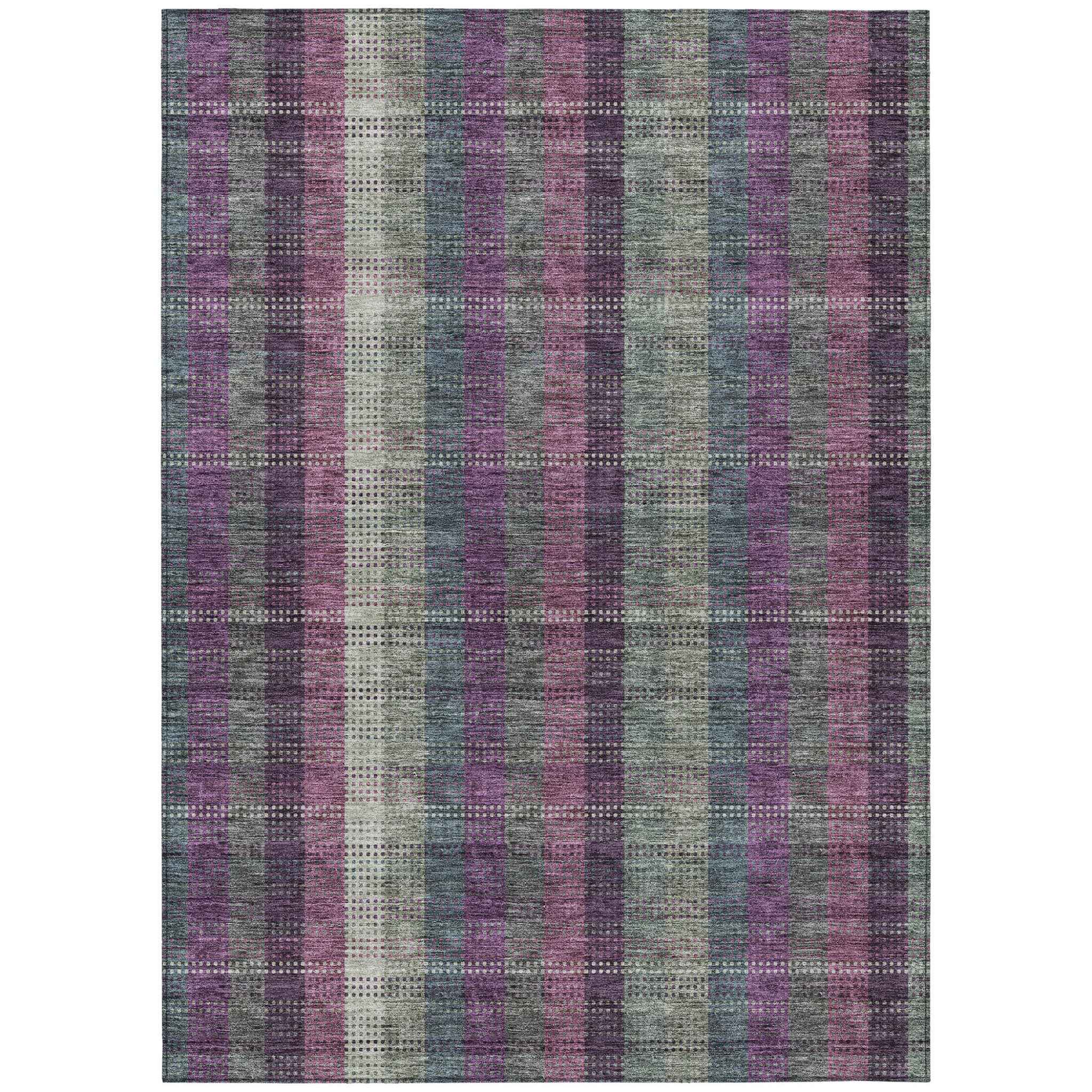 5' X 8' Plum Eggplant And Gray Plaid Washable Indoor Outdoor Area Rug