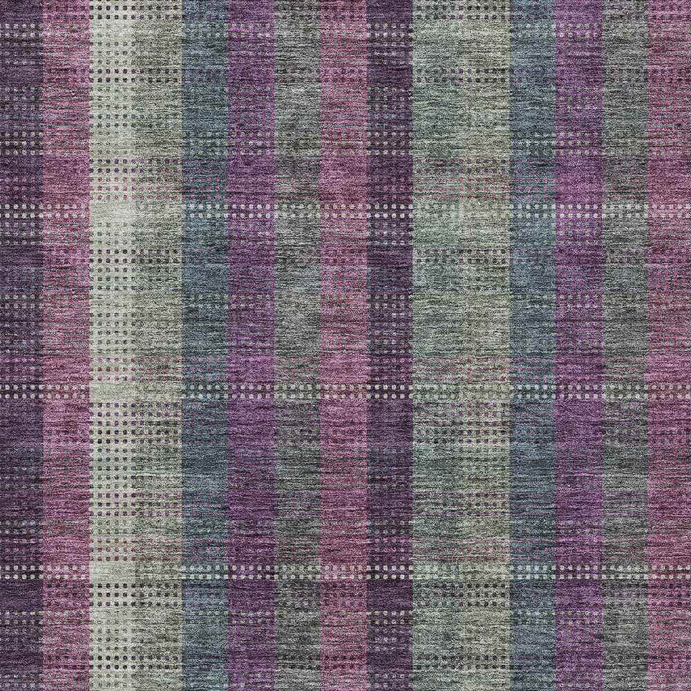 5' X 8' Plum Eggplant And Gray Plaid Washable Indoor Outdoor Area Rug