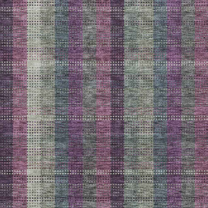 5' X 8' Plum Eggplant And Gray Plaid Washable Indoor Outdoor Area Rug