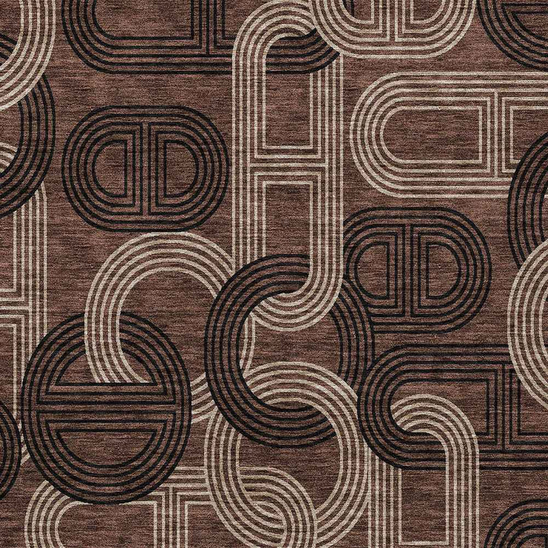 3' X 5' Chocolate And Beige Geometric Washable Indoor Outdoor Area Rug
