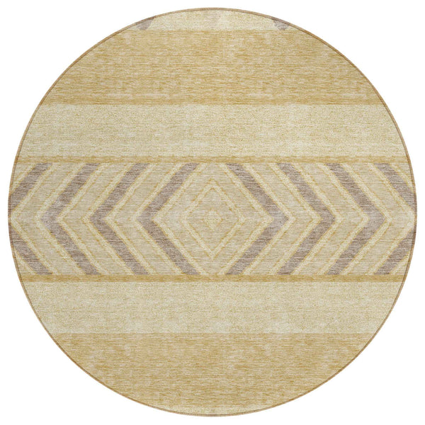 8' Gold Taupe And Beige Round Southwestern Washable Indoor Outdoor Area Rug