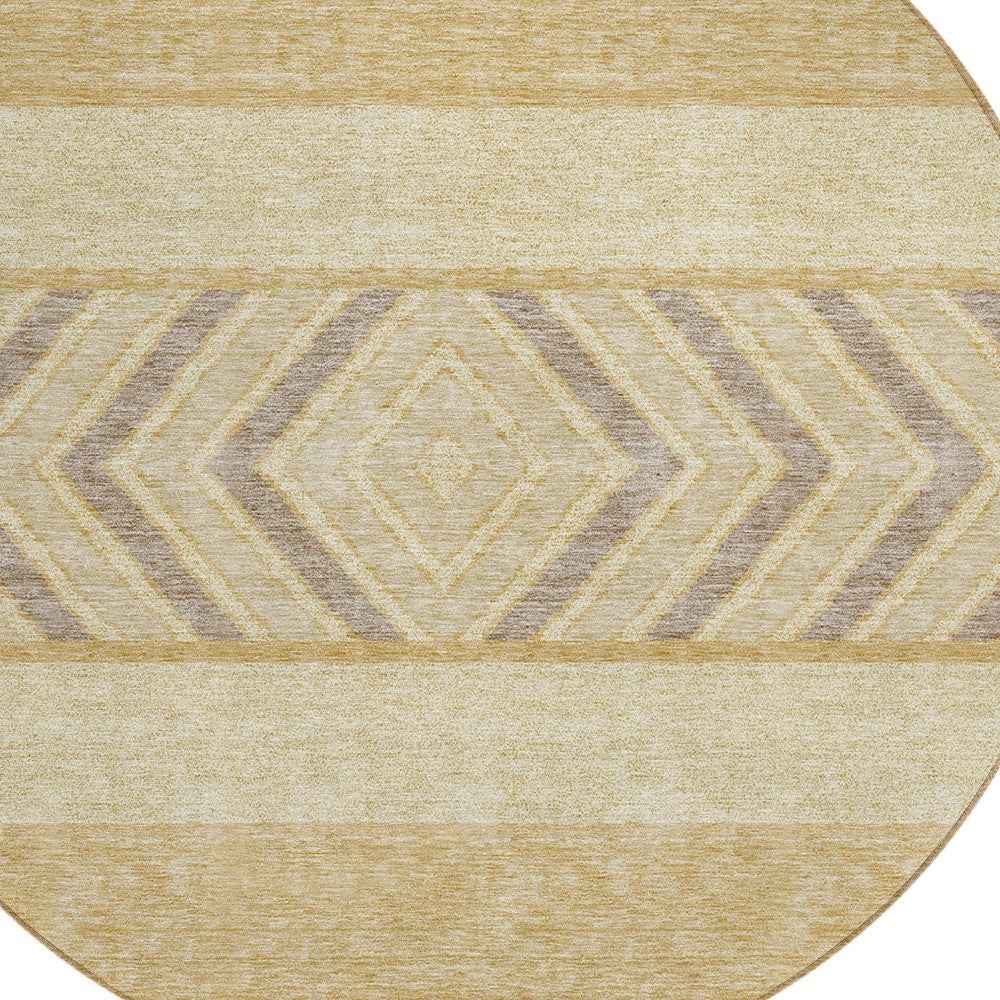 8' Gold Taupe And Beige Round Southwestern Washable Indoor Outdoor Area Rug