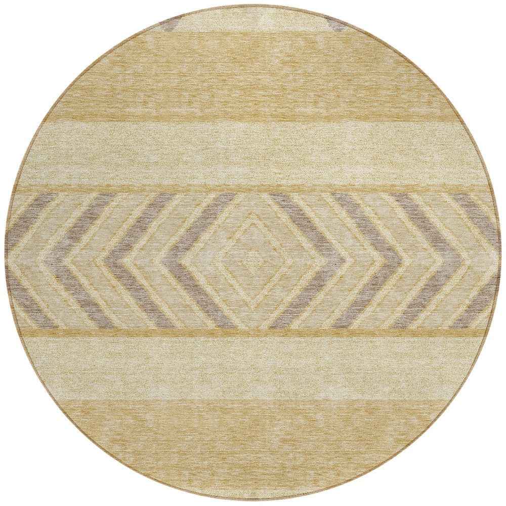 8' Gold Taupe And Beige Round Southwestern Washable Indoor Outdoor Area Rug