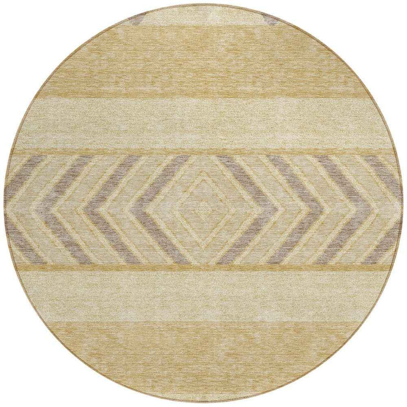 8' Gold Taupe And Beige Round Southwestern Washable Indoor Outdoor Area Rug