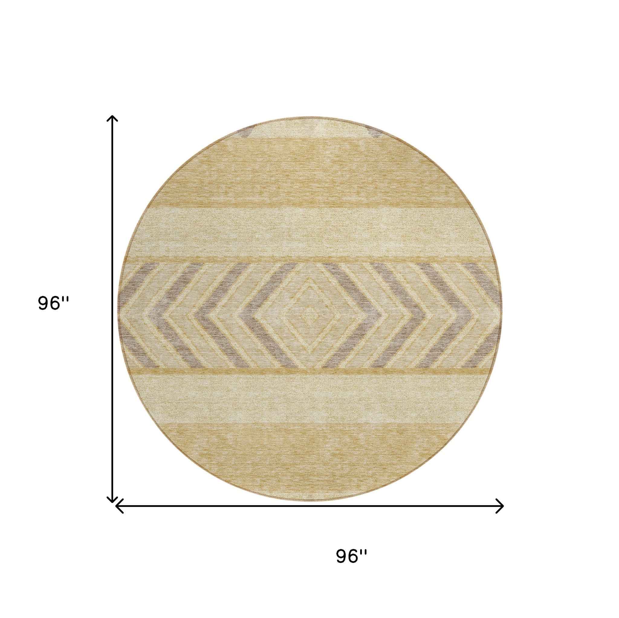 8' Gold Taupe And Beige Round Southwestern Washable Indoor Outdoor Area Rug