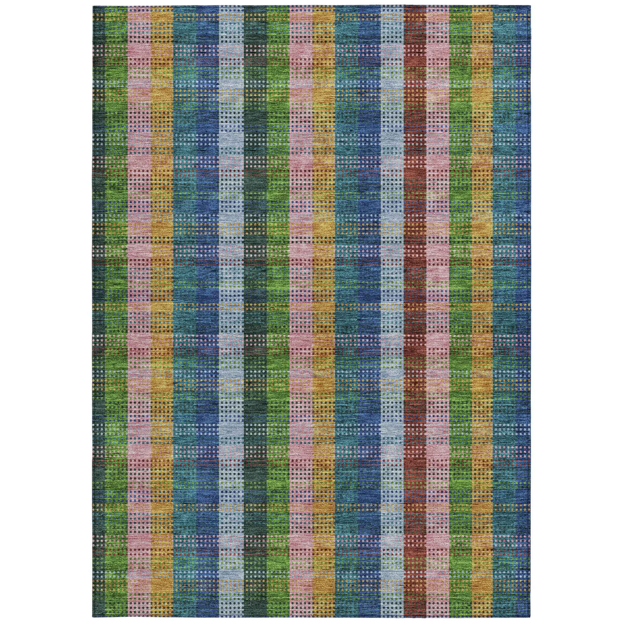 10' X 14' Navy Blue Pink And Sage Plaid Washable Indoor Outdoor Area Rug