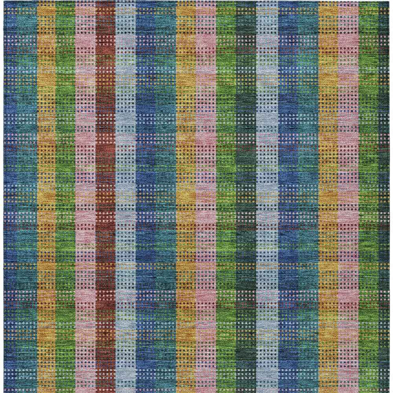 10' X 14' Navy Blue Pink And Sage Plaid Washable Indoor Outdoor Area Rug
