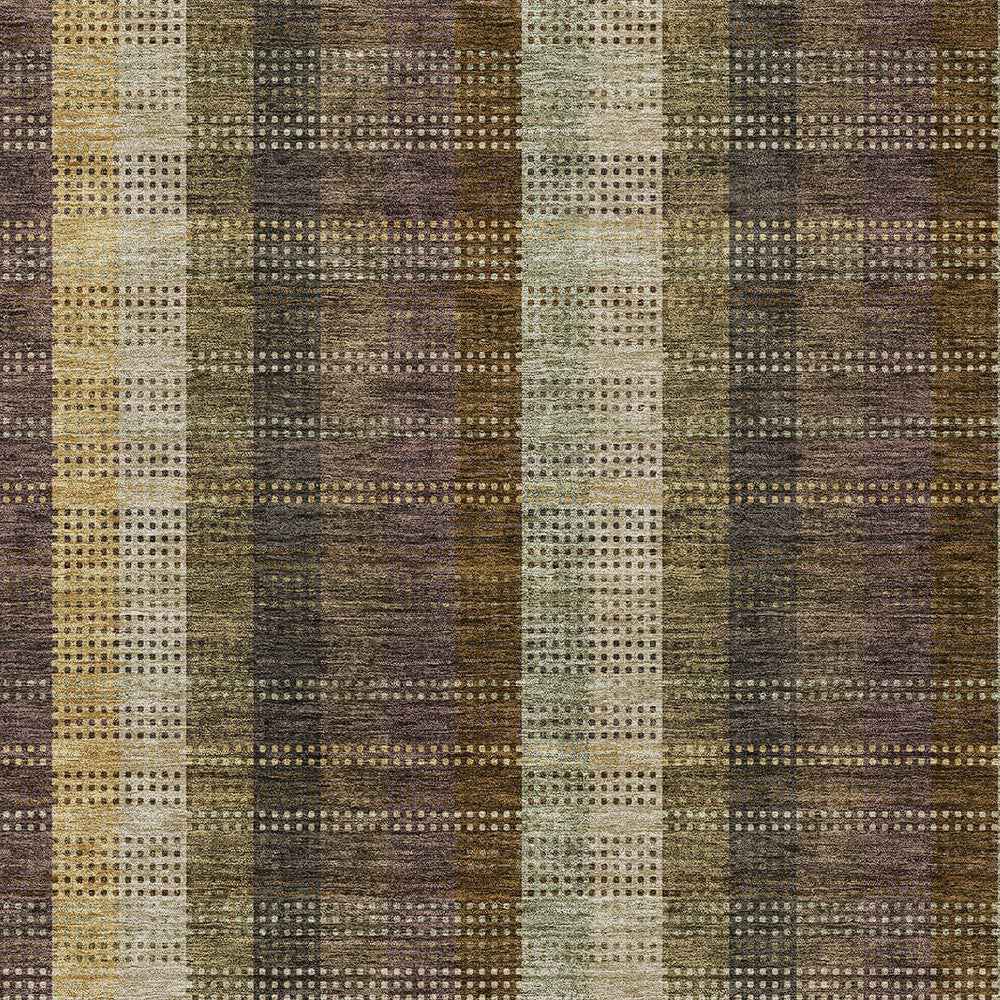 10' X 14' Brown Taupe And Plum Plaid Washable Indoor Outdoor Area Rug