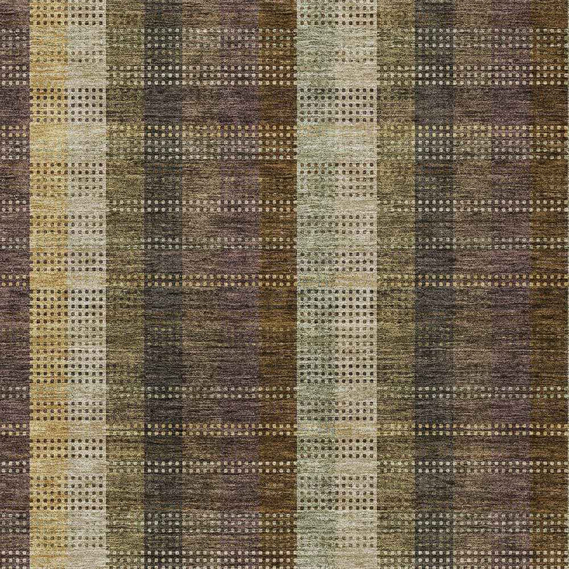 10' X 14' Brown Taupe And Plum Plaid Washable Indoor Outdoor Area Rug