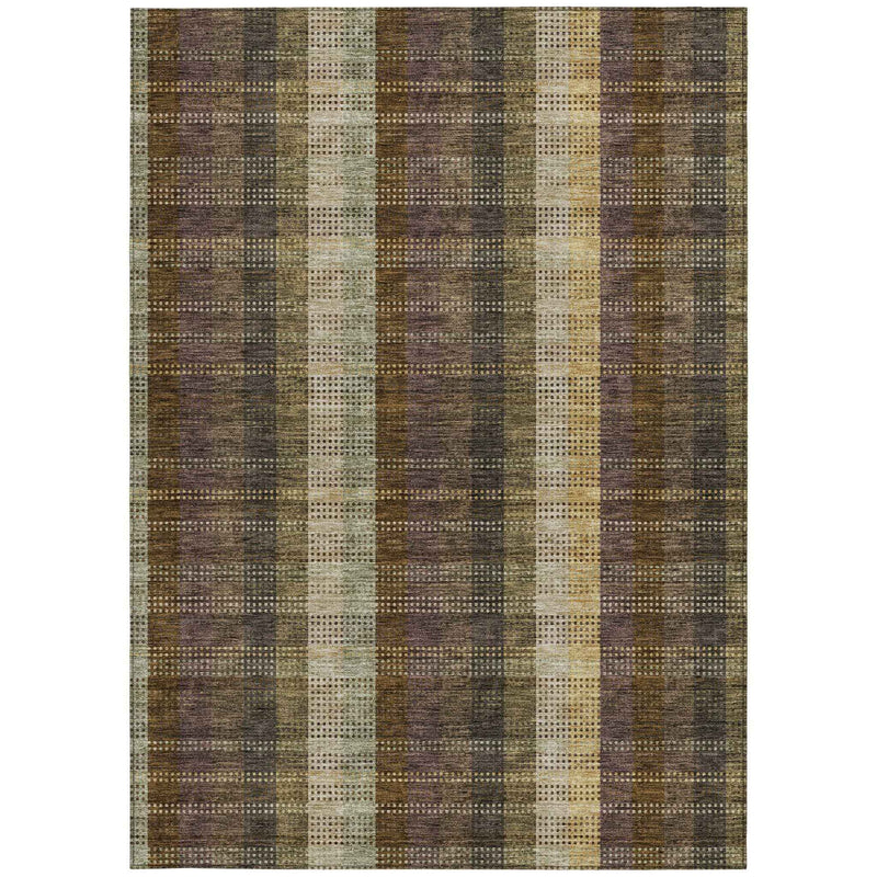 10' X 14' Brown Taupe And Plum Plaid Washable Indoor Outdoor Area Rug