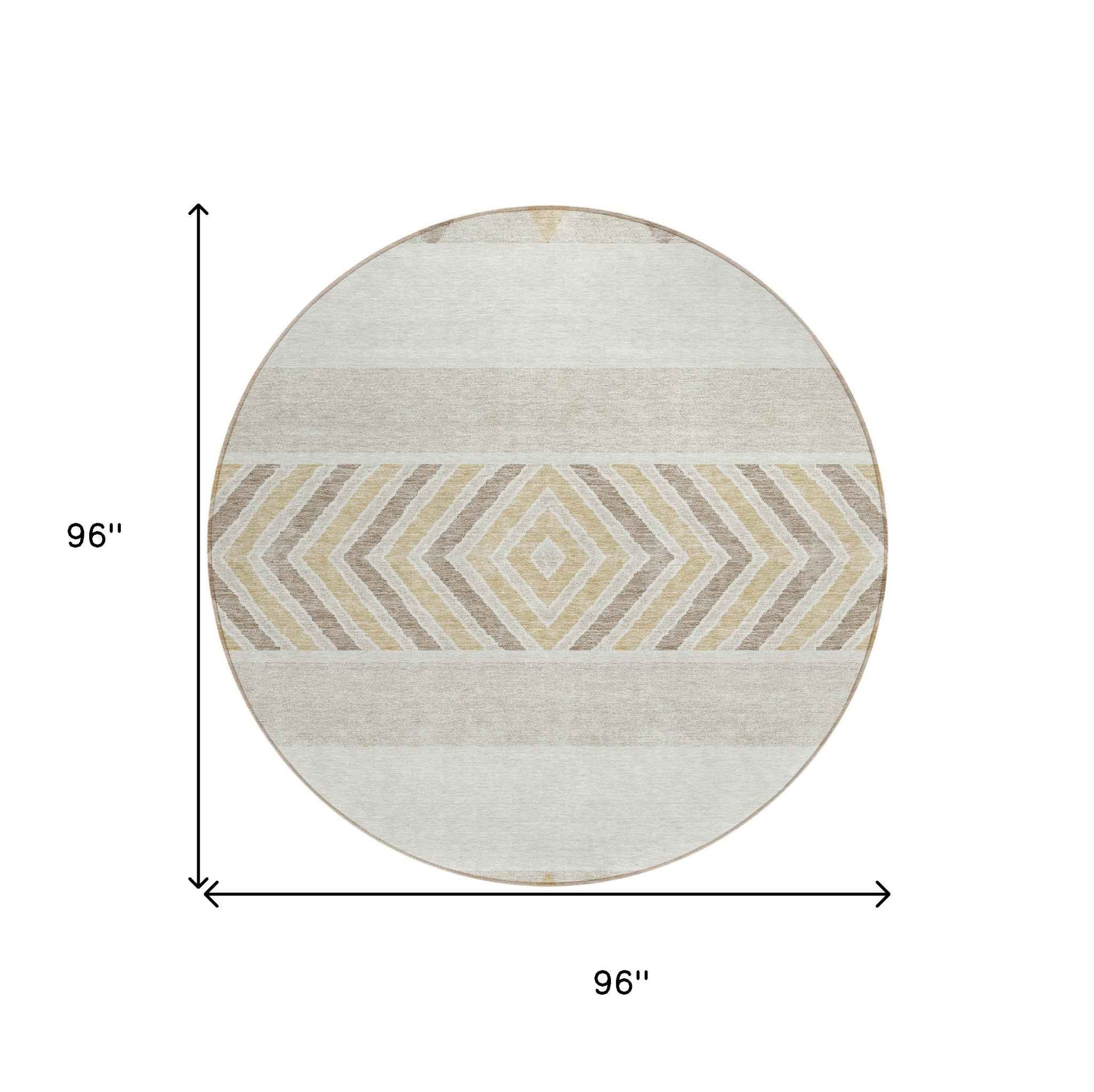 8' Ivory Beige And Taupe Round Southwestern Washable Indoor Outdoor Area Rug