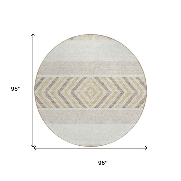 8' Ivory Beige And Taupe Round Southwestern Washable Indoor Outdoor Area Rug