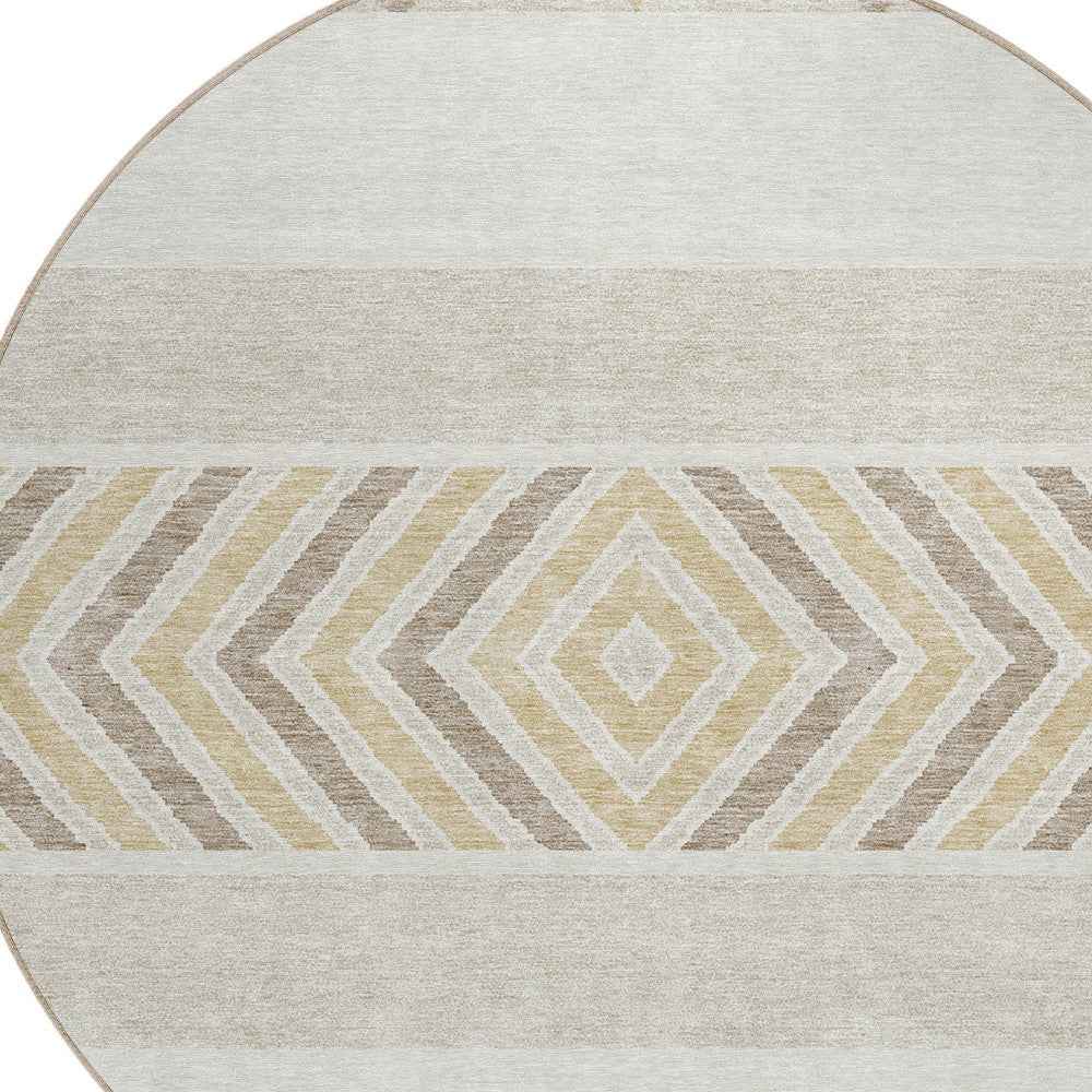 8' Ivory Beige And Taupe Round Southwestern Washable Indoor Outdoor Area Rug
