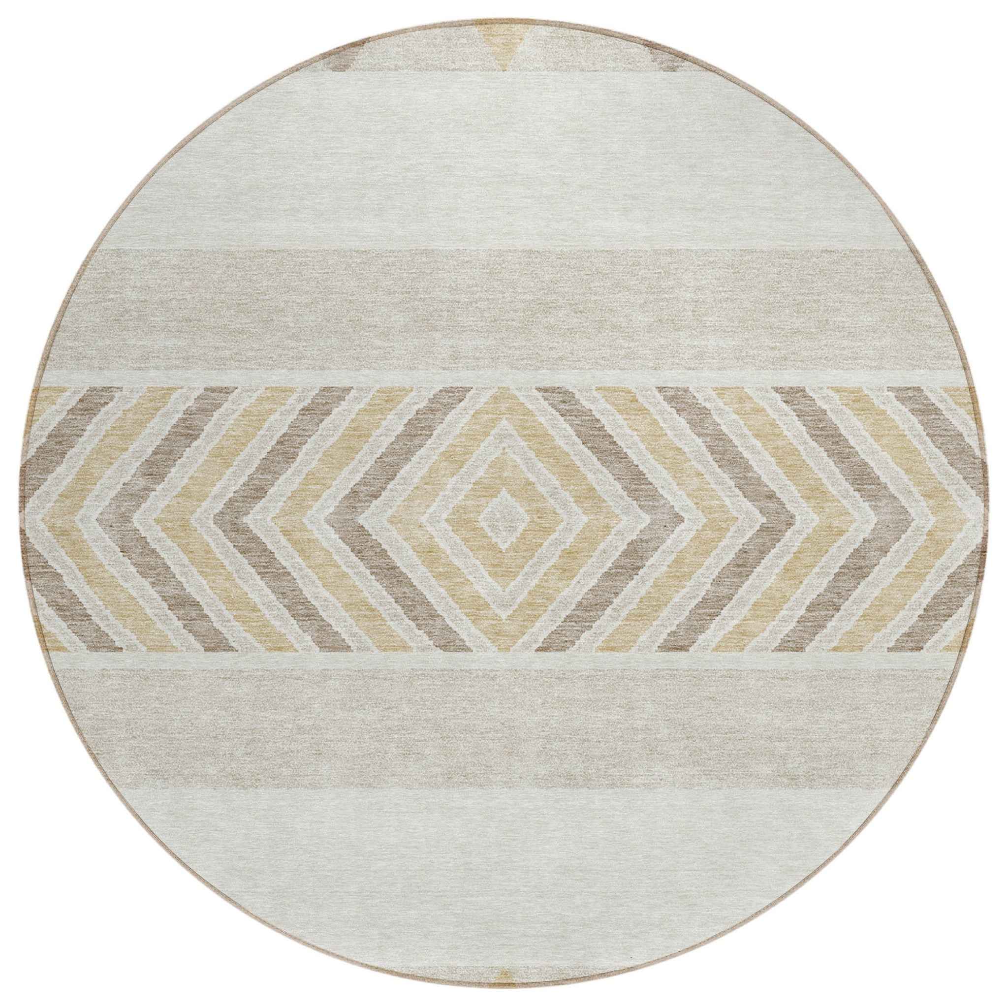 8' Ivory Beige And Taupe Round Southwestern Washable Indoor Outdoor Area Rug