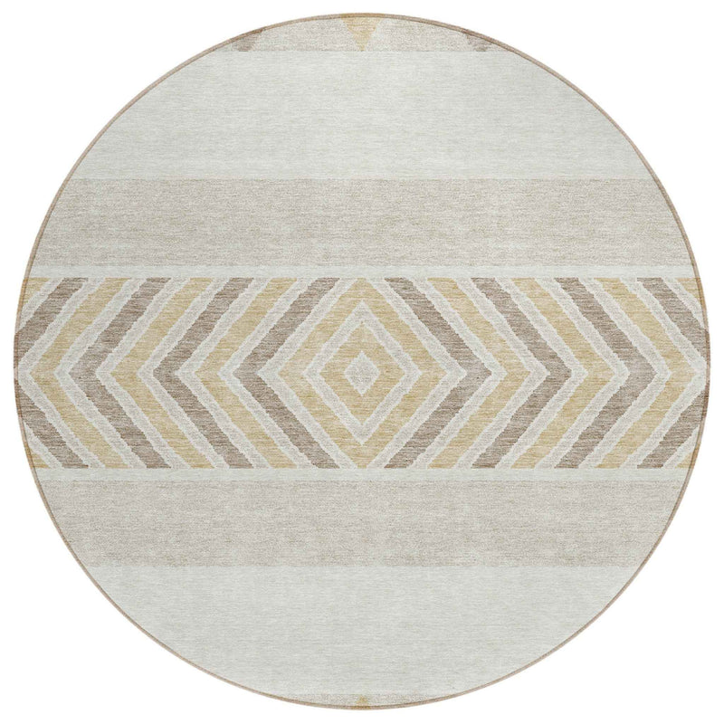 8' Ivory Beige And Taupe Round Southwestern Washable Indoor Outdoor Area Rug