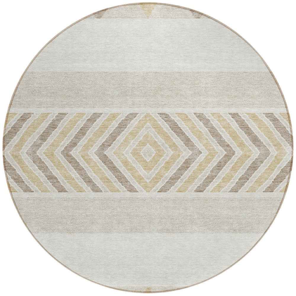 8' Ivory Beige And Taupe Round Southwestern Washable Indoor Outdoor Area Rug