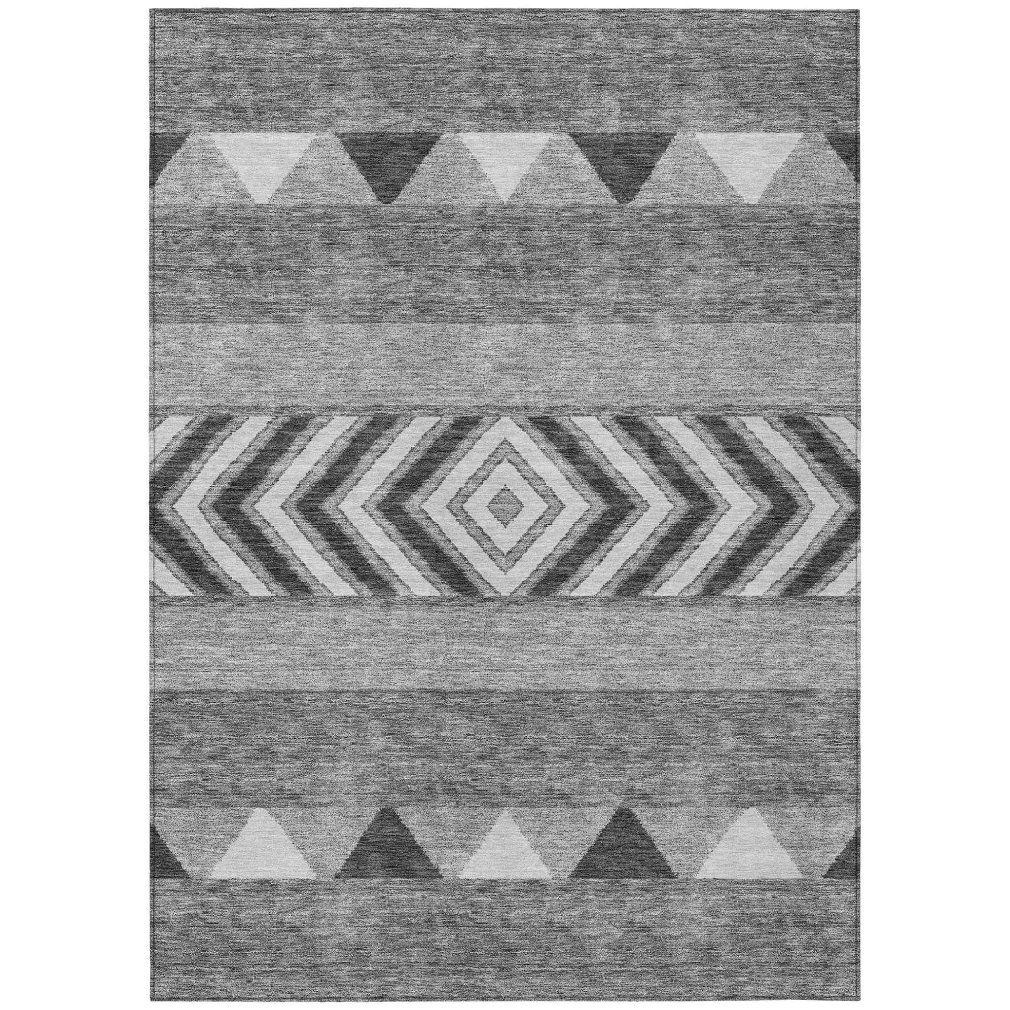 8' X 10' Gray Charcoal And Silver Southwestern Washable Indoor Outdoor Area Rug