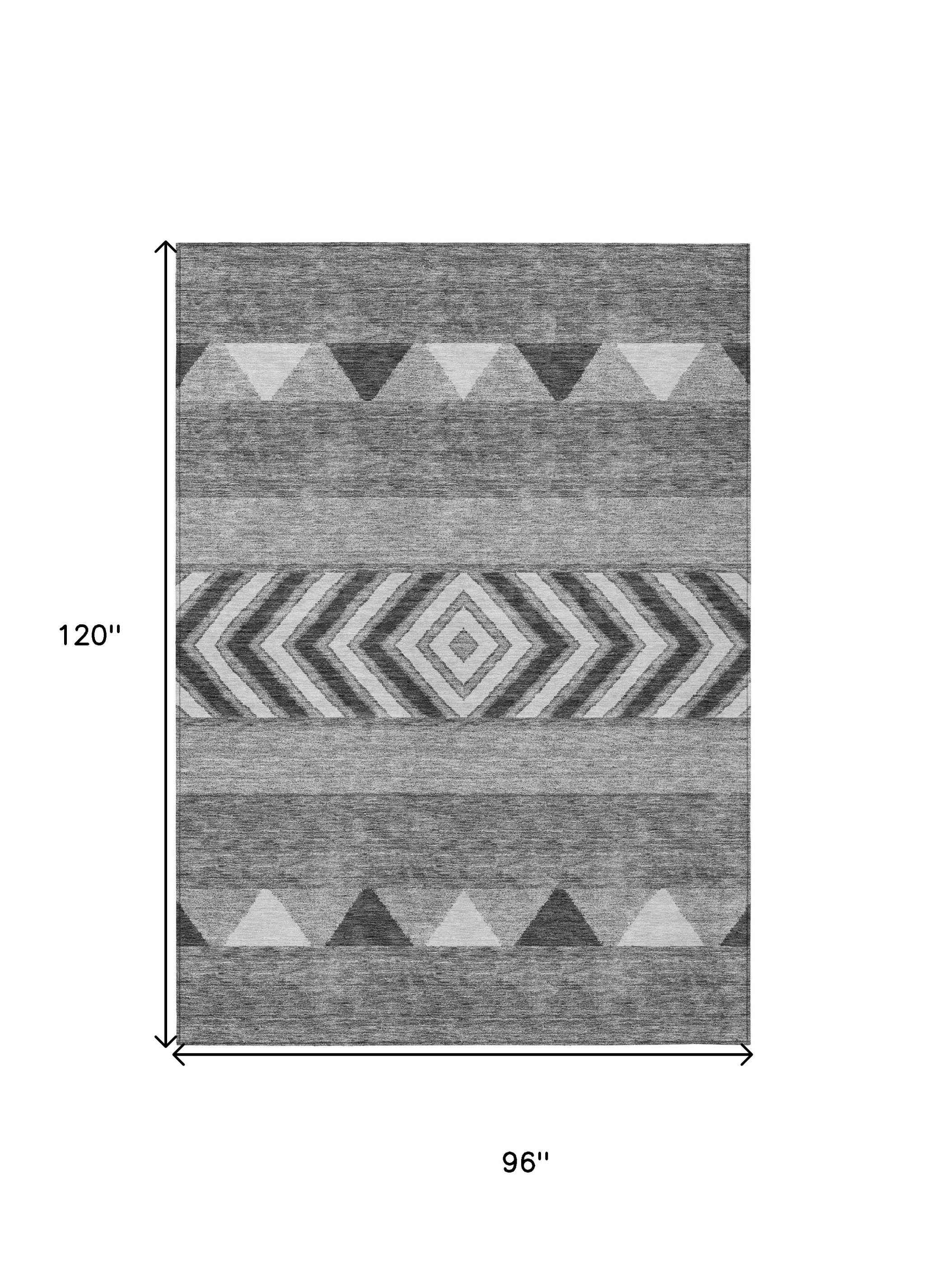 8' X 10' Gray Charcoal And Silver Southwestern Washable Indoor Outdoor Area Rug