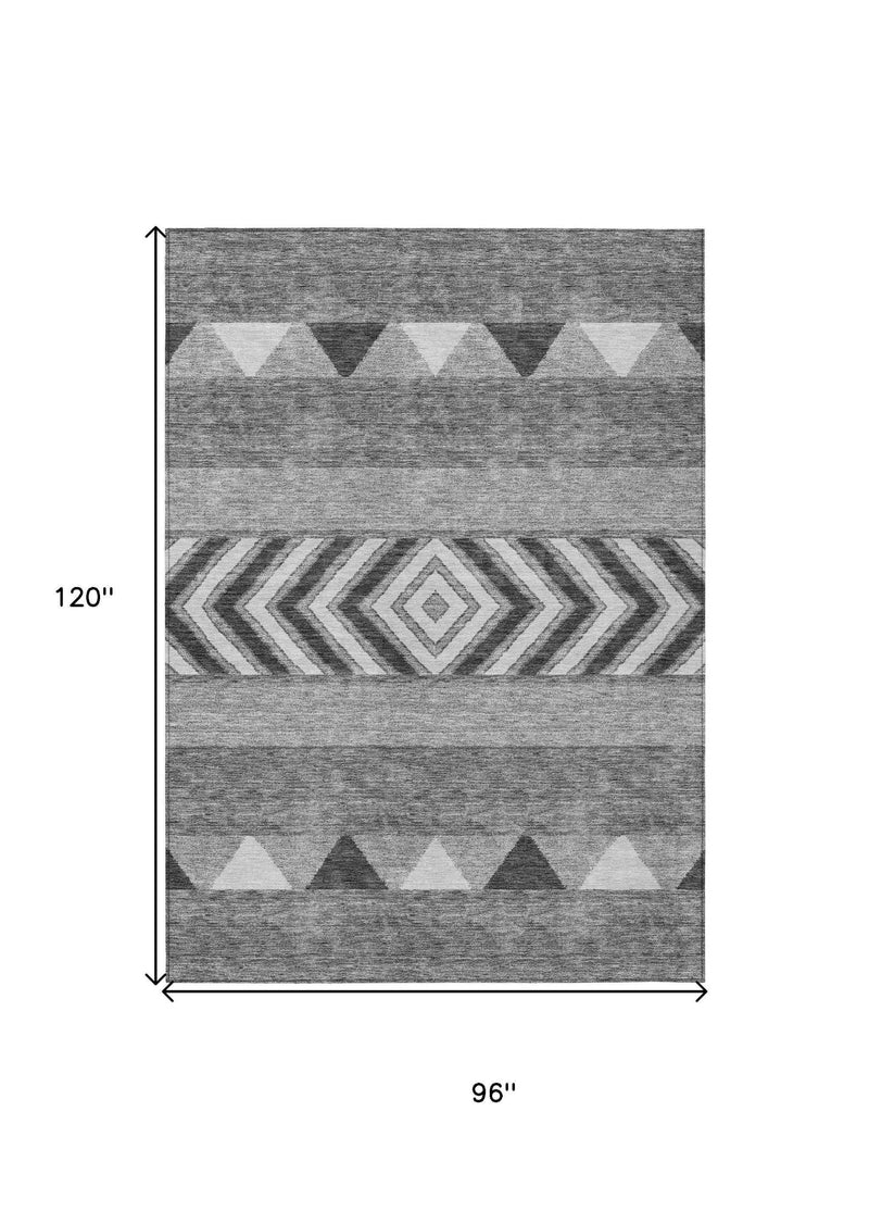 8' X 10' Gray Charcoal And Silver Southwestern Washable Indoor Outdoor Area Rug