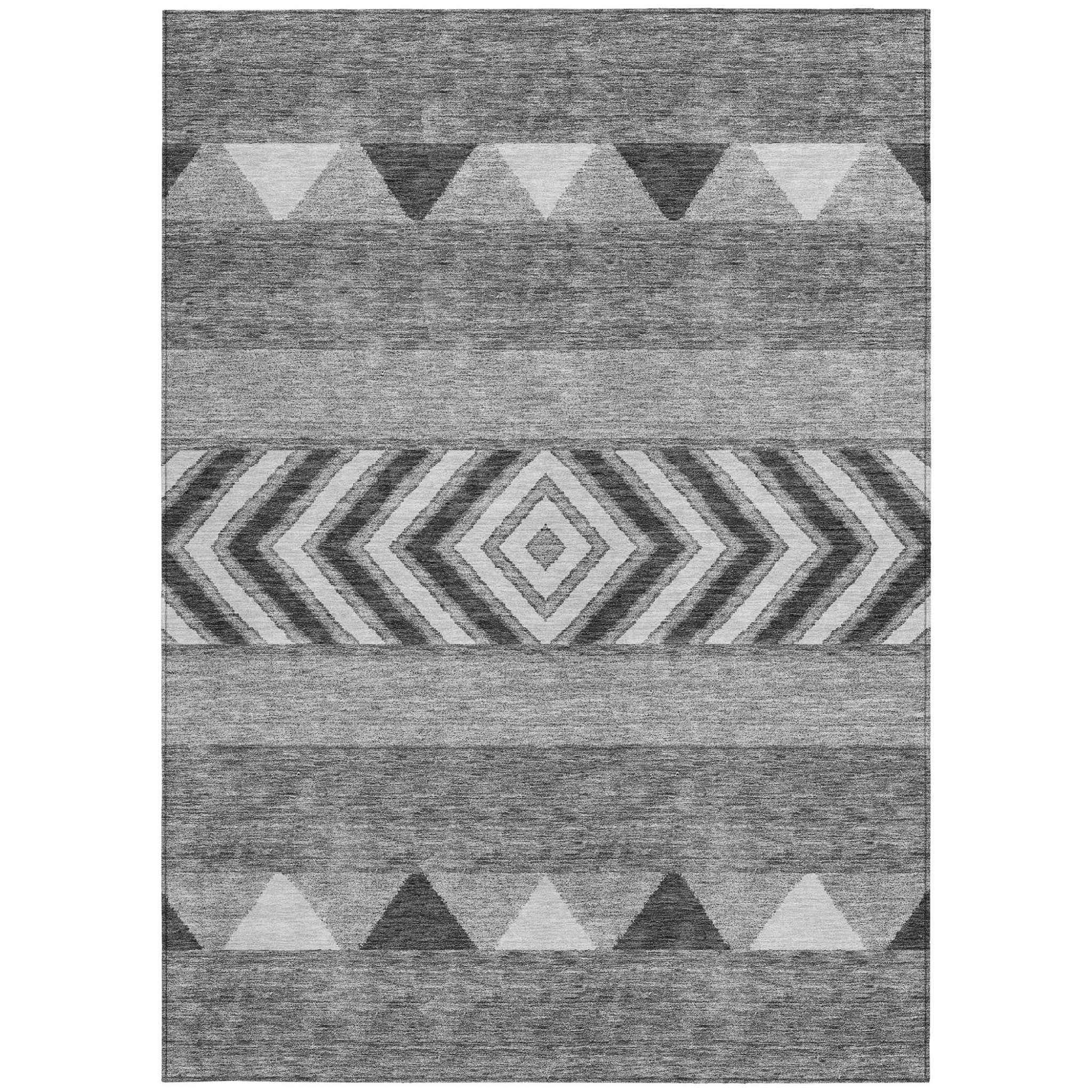 8' X 10' Gray Charcoal And Silver Southwestern Washable Indoor Outdoor Area Rug