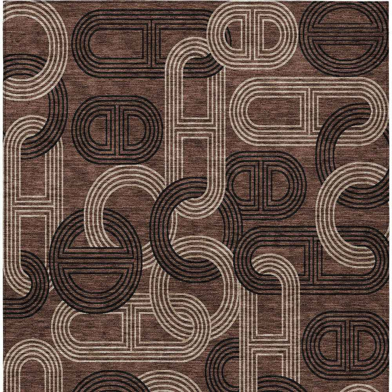 5' X 8' Chocolate And Beige Geometric Washable Indoor Outdoor Area Rug