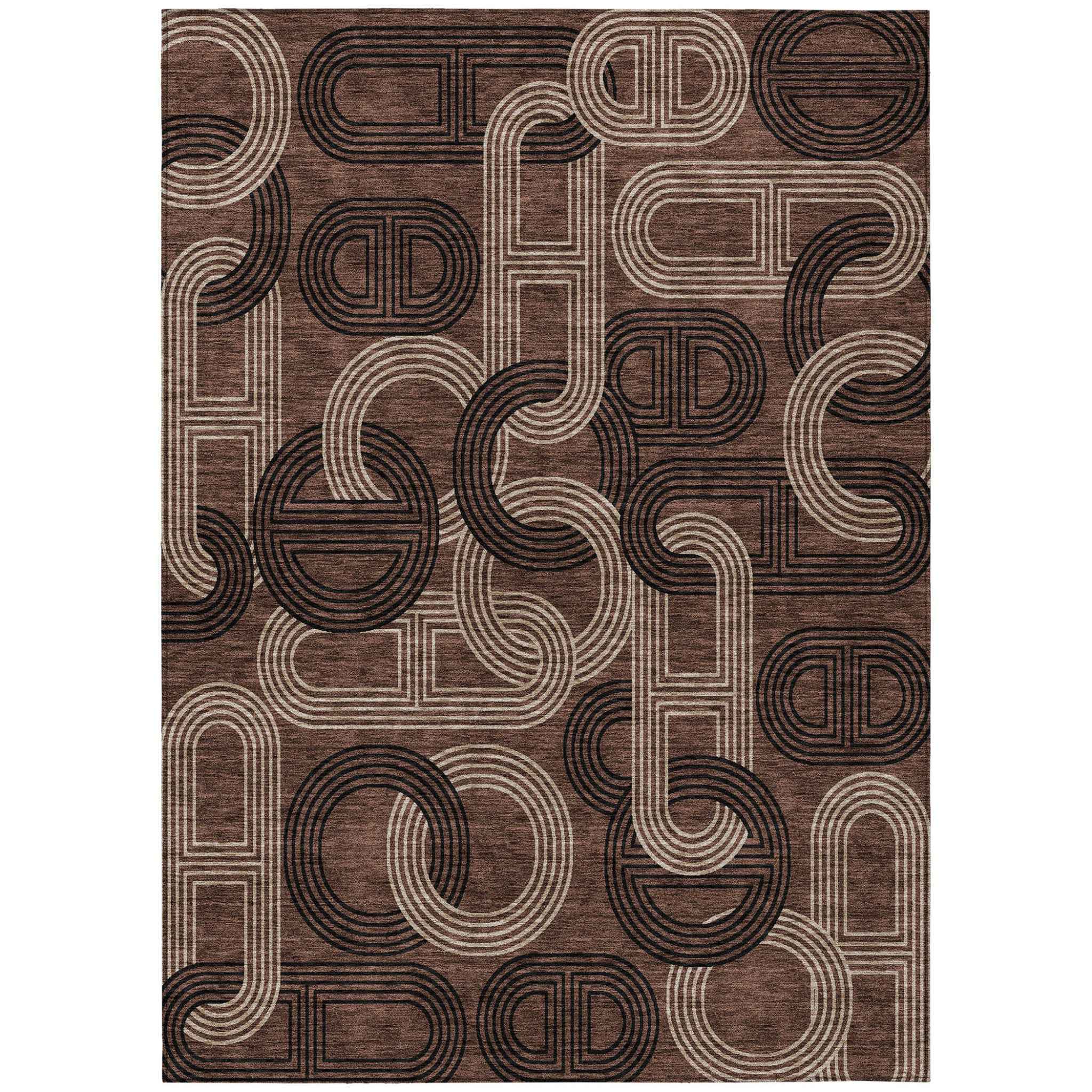 5' X 8' Chocolate And Beige Geometric Washable Indoor Outdoor Area Rug