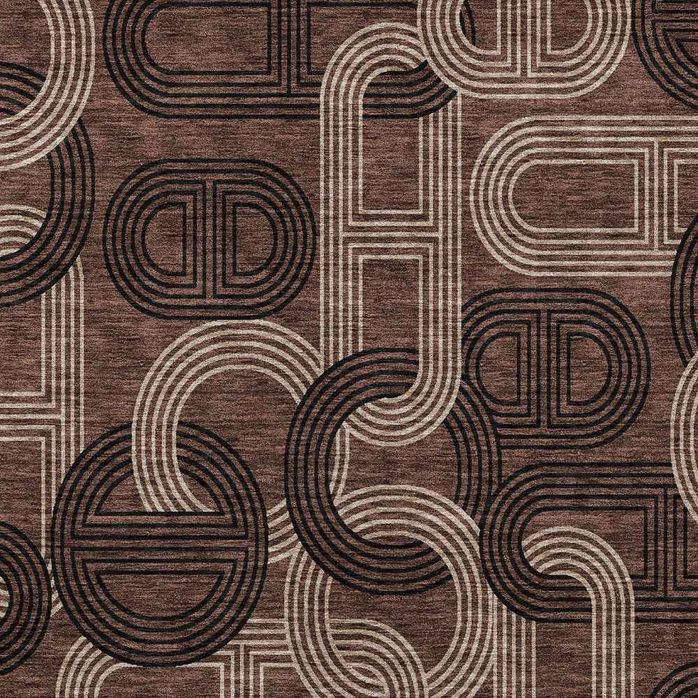 5' X 8' Chocolate And Beige Geometric Washable Indoor Outdoor Area Rug