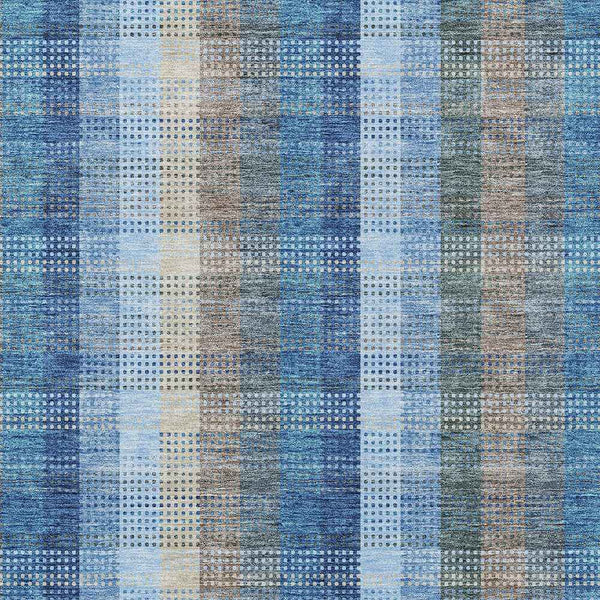 3' X 5' Denim Blue Sky Blue And Beige Plaid Washable Indoor Outdoor Area Rug