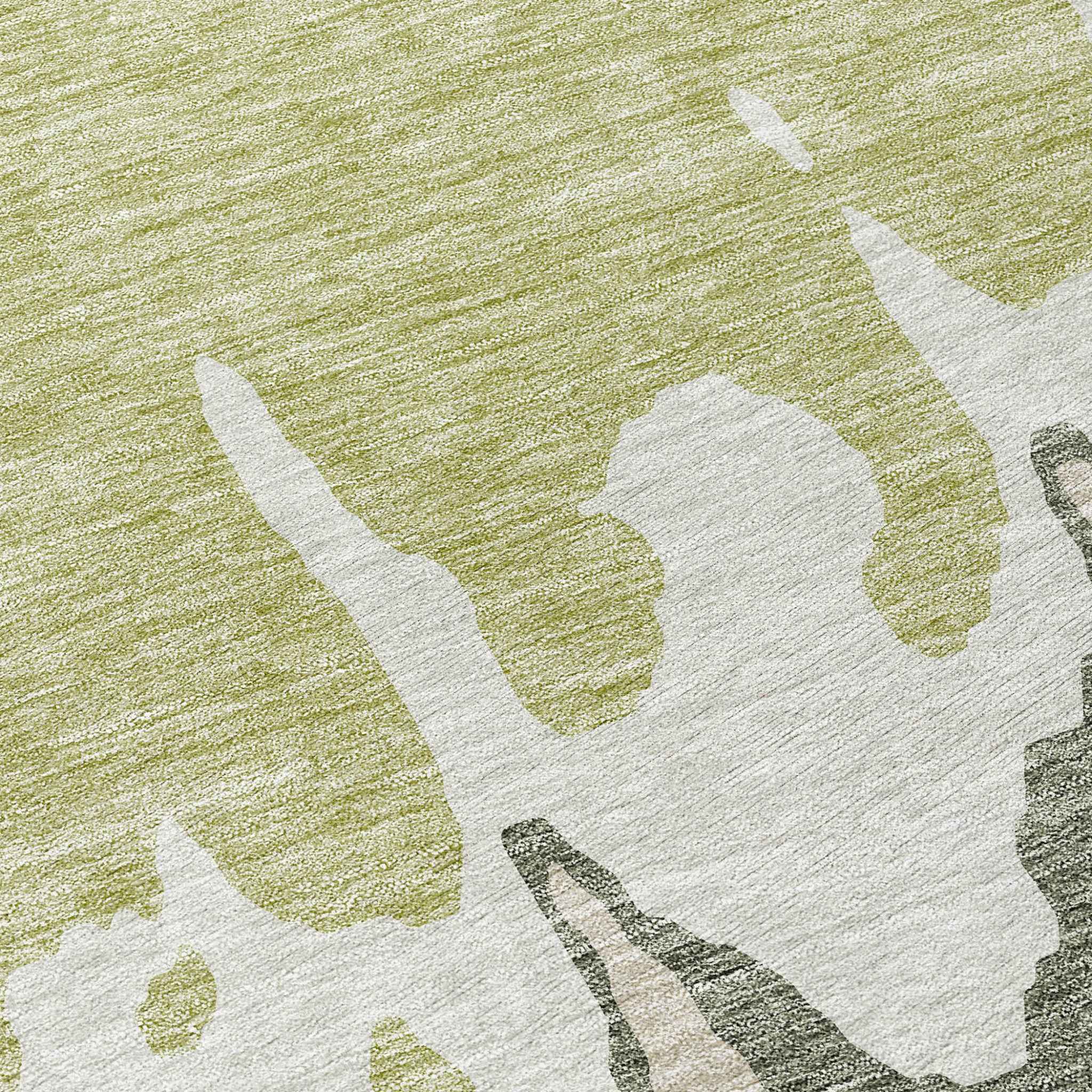 8' Sage And Ivory Round Abstract Washable Indoor Outdoor Area Rug