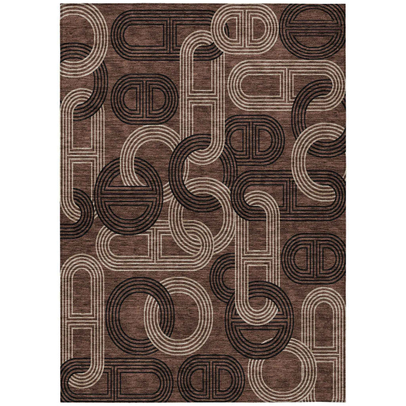 8' X 10' Chocolate And Beige Geometric Washable Indoor Outdoor Area Rug