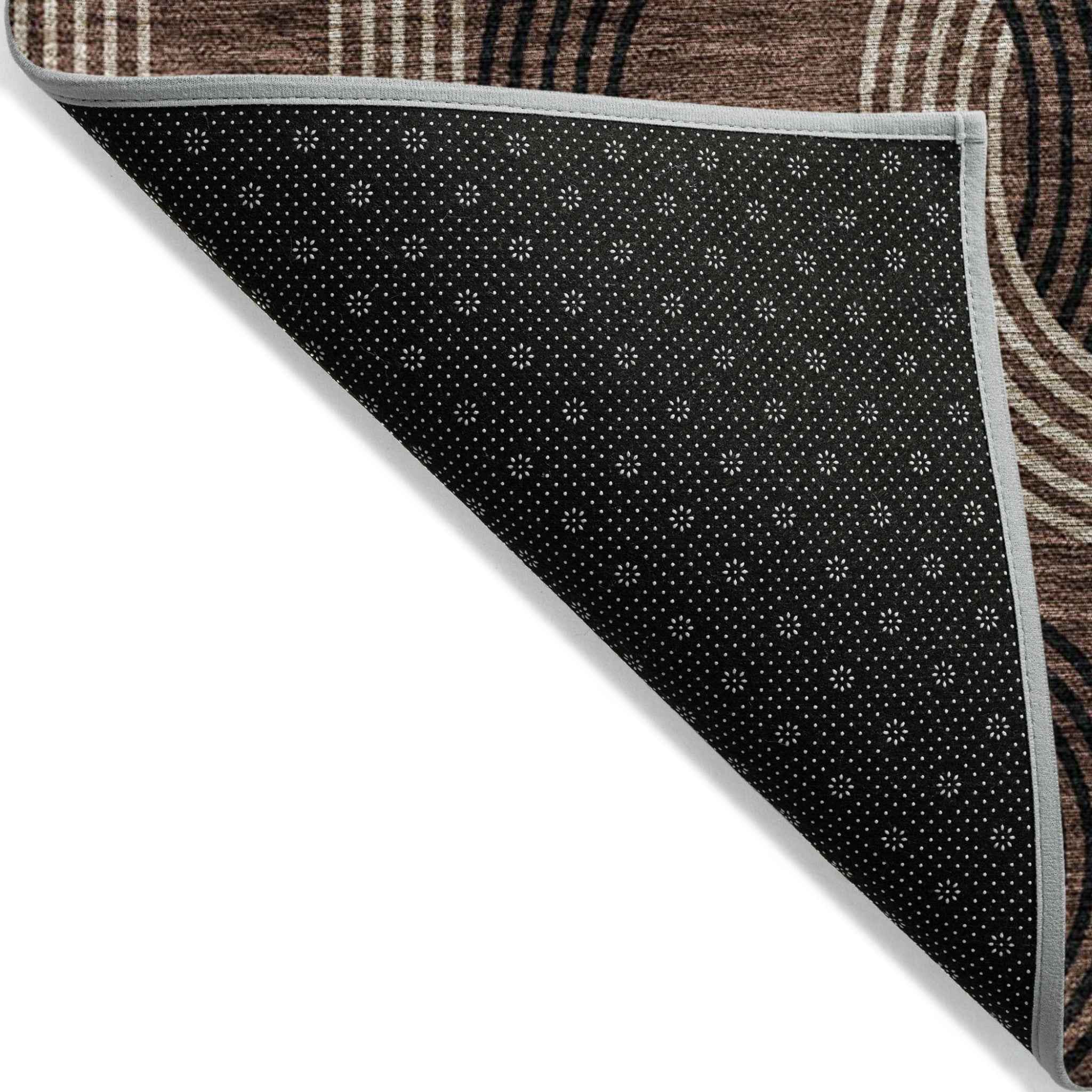 8' X 10' Chocolate And Beige Geometric Washable Indoor Outdoor Area Rug