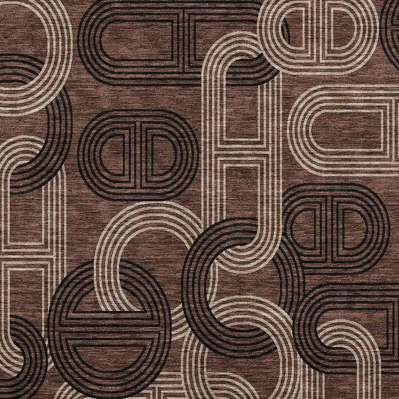 8' X 10' Chocolate And Beige Geometric Washable Indoor Outdoor Area Rug