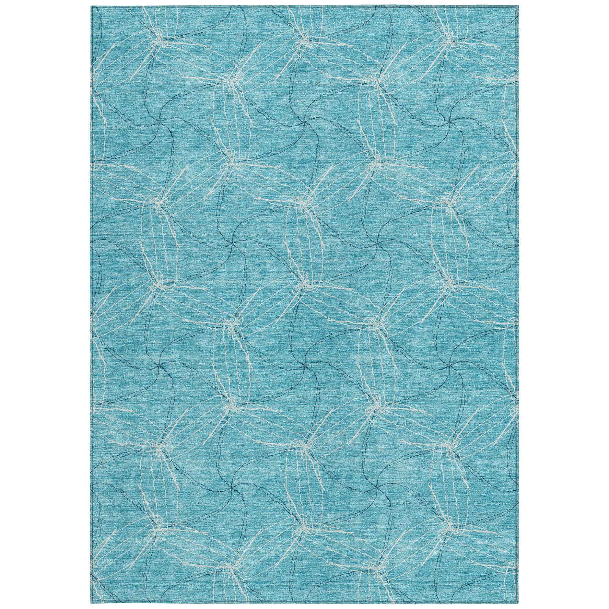 10' X 14' Aqua And Ivory Geometric Washable Indoor Outdoor Area Rug