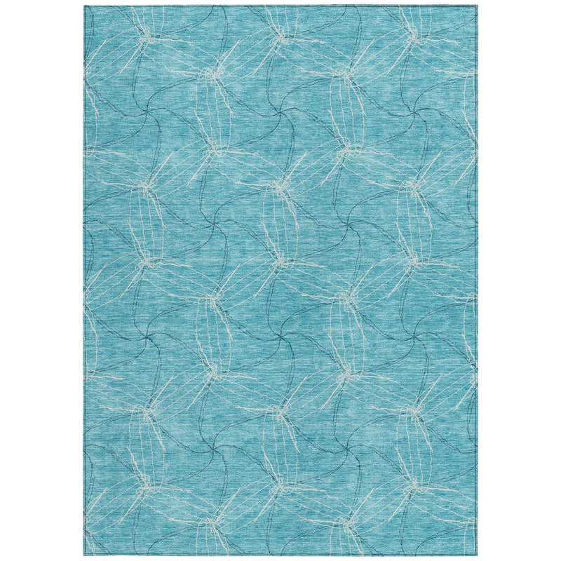 10' X 14' Aqua And Ivory Geometric Washable Indoor Outdoor Area Rug