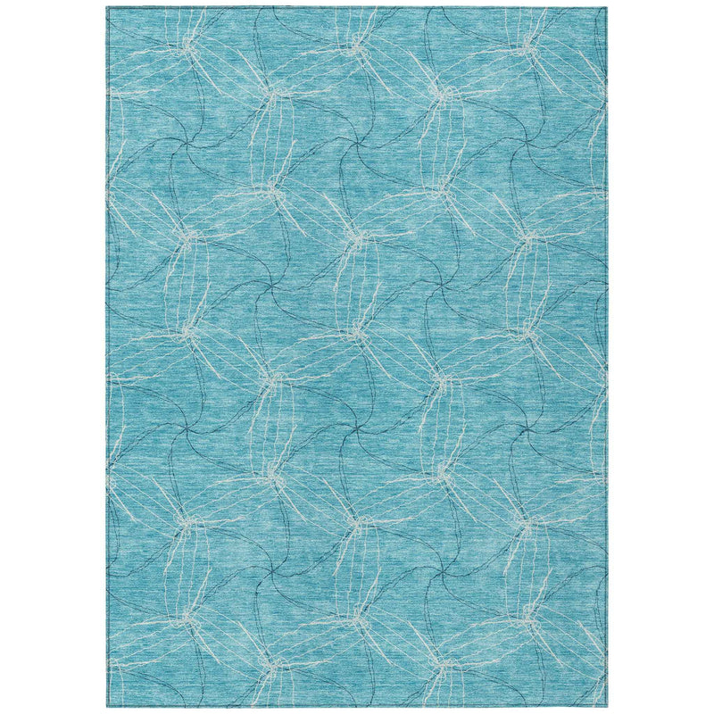 10' X 14' Aqua And Ivory Geometric Washable Indoor Outdoor Area Rug