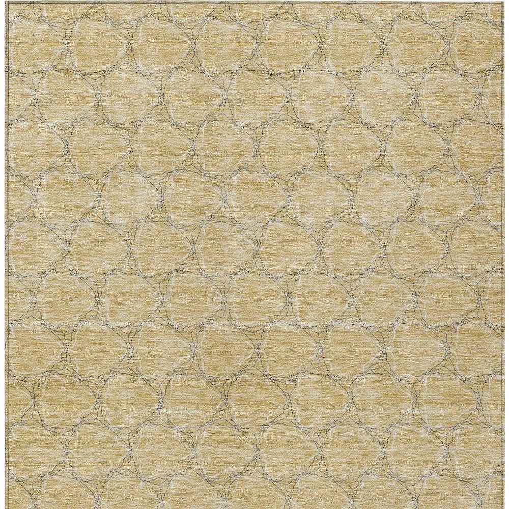 9' X 12' Wheat And Gray Geometric Washable Indoor Outdoor Area Rug