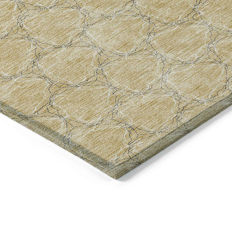 9' X 12' Wheat And Gray Geometric Washable Indoor Outdoor Area Rug