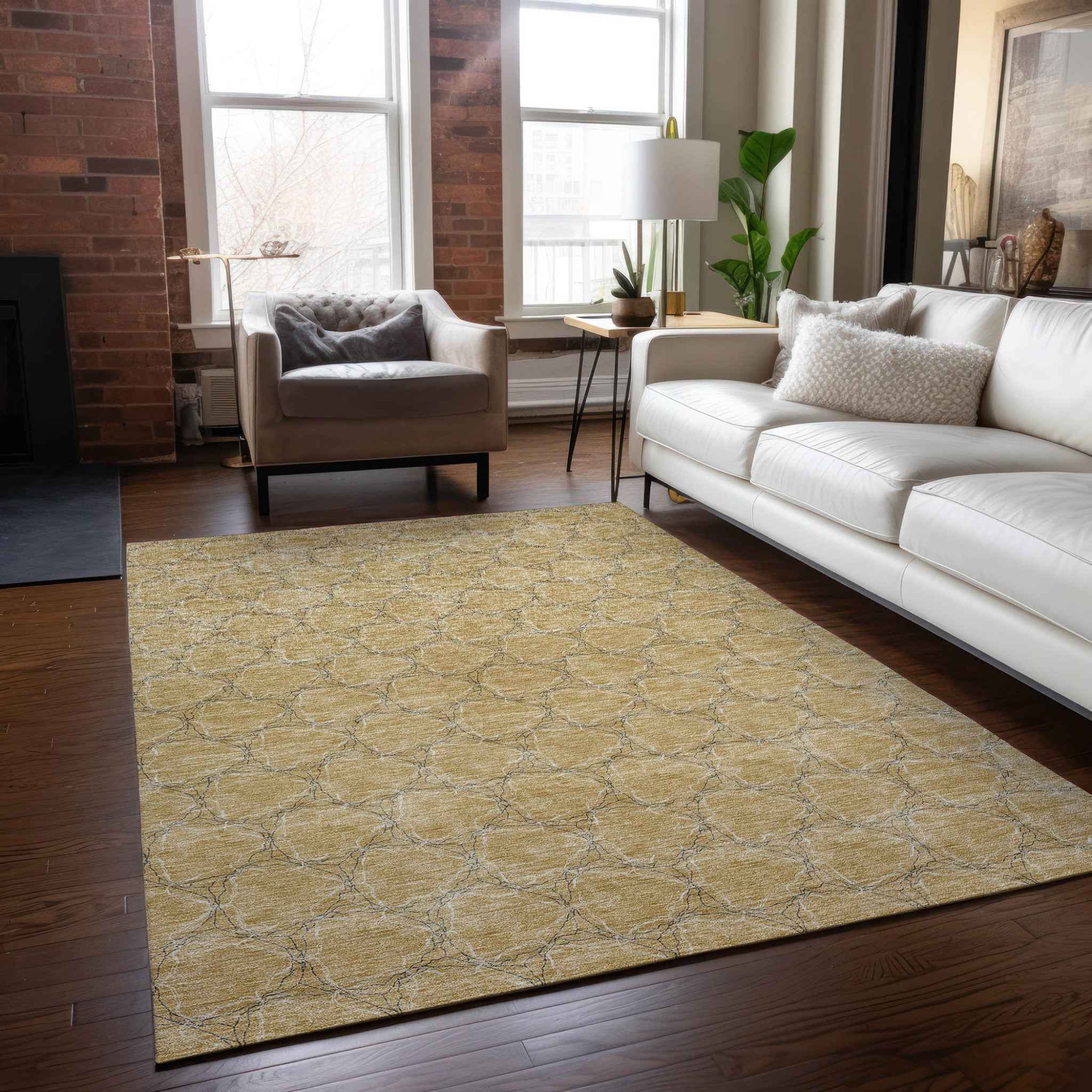 9' X 12' Wheat And Gray Geometric Washable Indoor Outdoor Area Rug