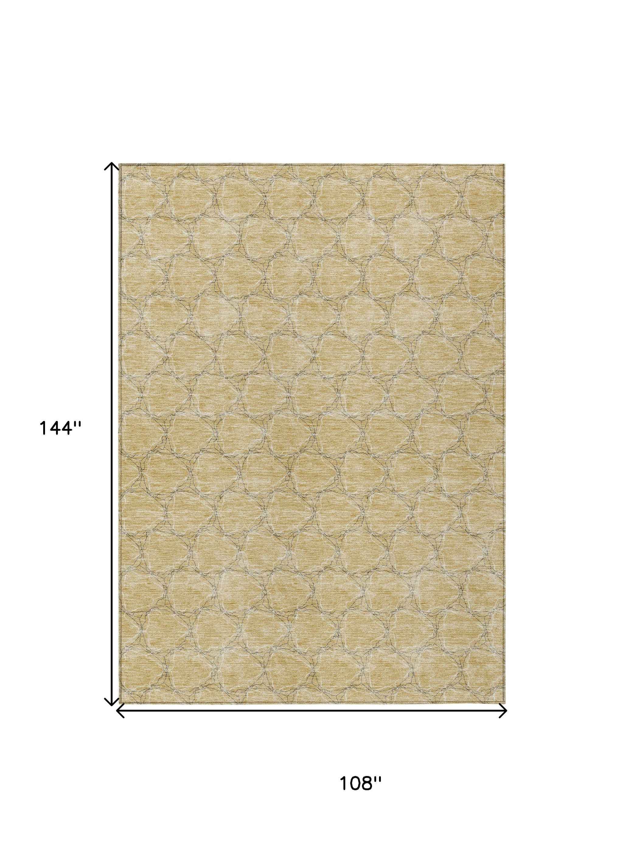 9' X 12' Wheat And Gray Geometric Washable Indoor Outdoor Area Rug