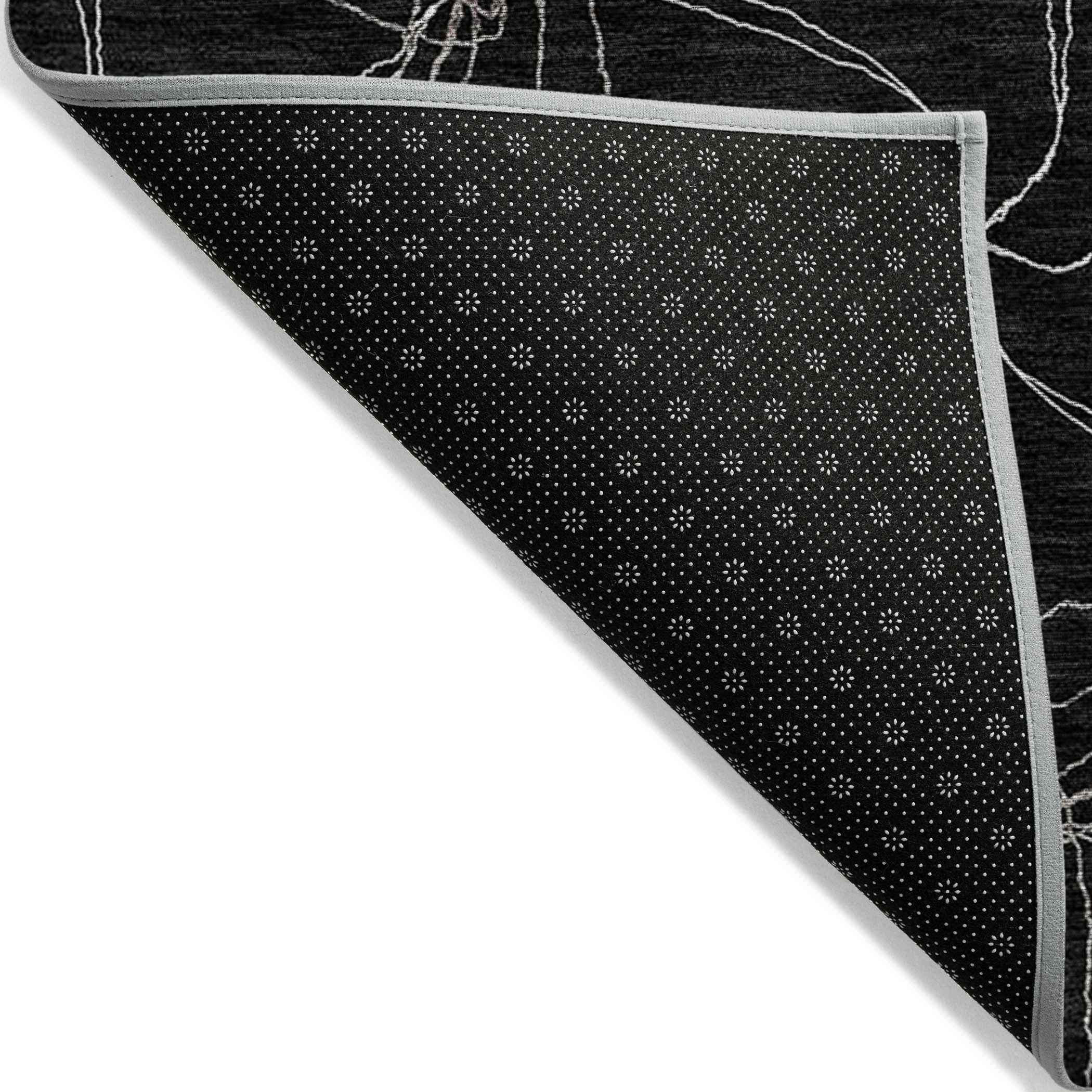 3' X 5' Black And Ivory Geometric Washable Indoor Outdoor Area Rug