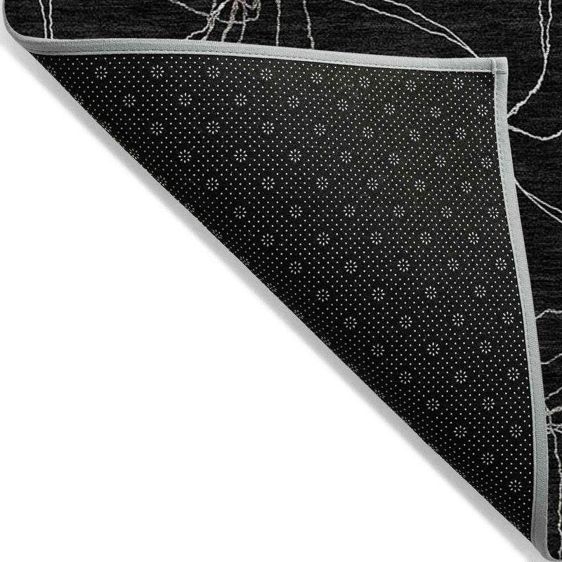 3' X 5' Black And Ivory Geometric Washable Indoor Outdoor Area Rug