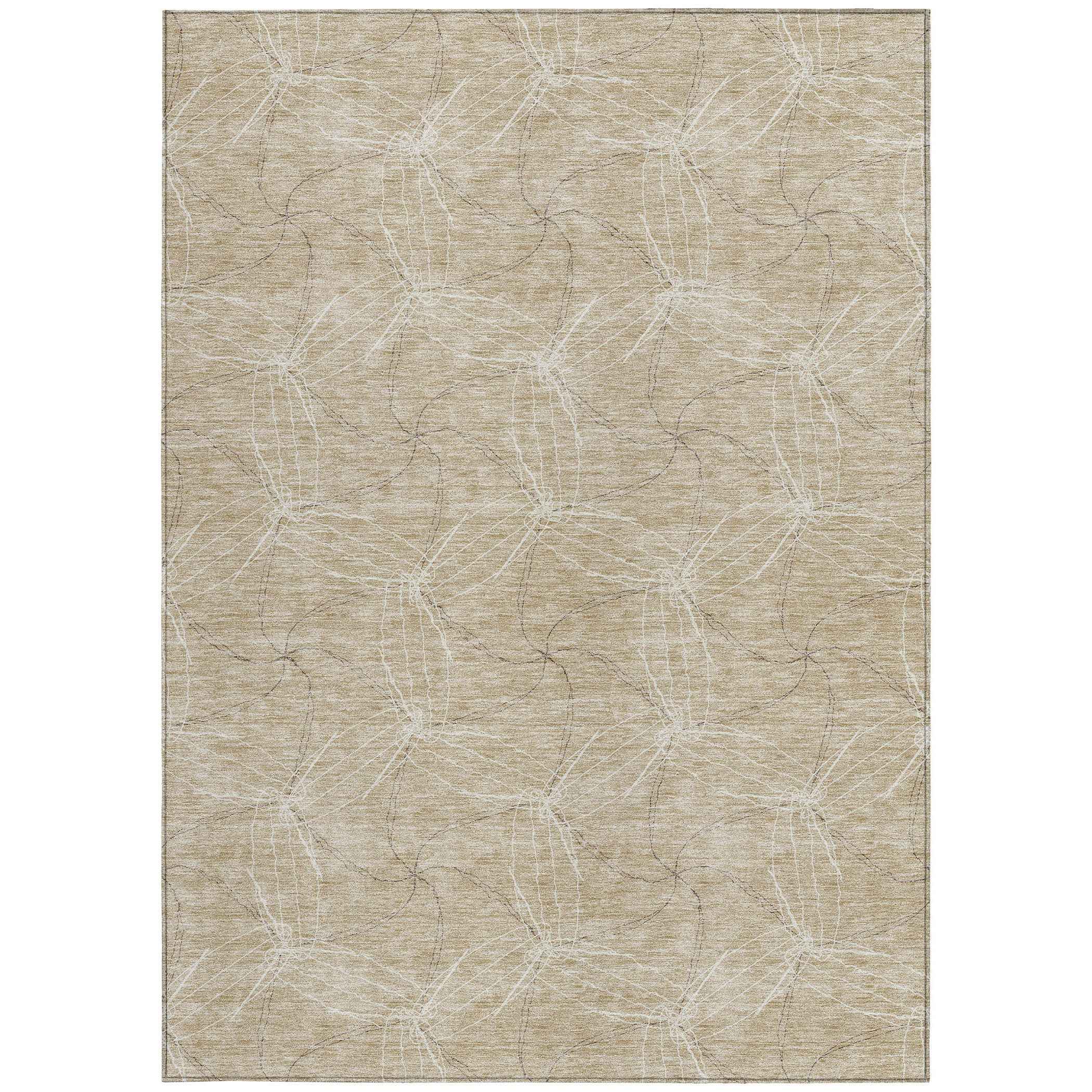 10' X 14' Beige And Ivory Geometric Washable Indoor Outdoor Area Rug