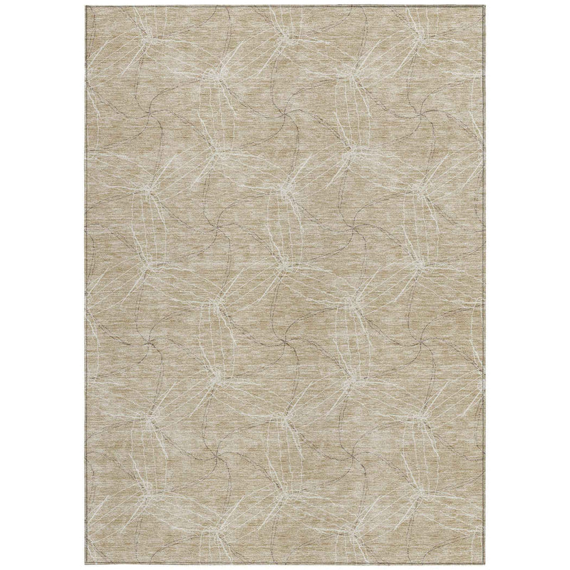10' X 14' Beige And Ivory Geometric Washable Indoor Outdoor Area Rug